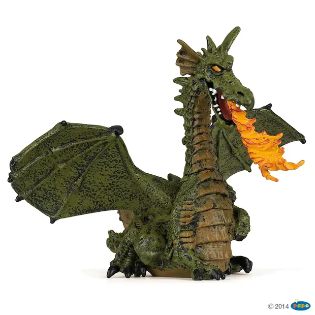 Papo Green Winged Dragon With Flame Figure